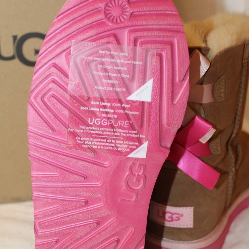 NIB YOUTH WOMEN'S UGG BAILEY BOW II WATER RESISTANT SUEDE BOOTS CHESTNUT PINK - Picture 8 of 8